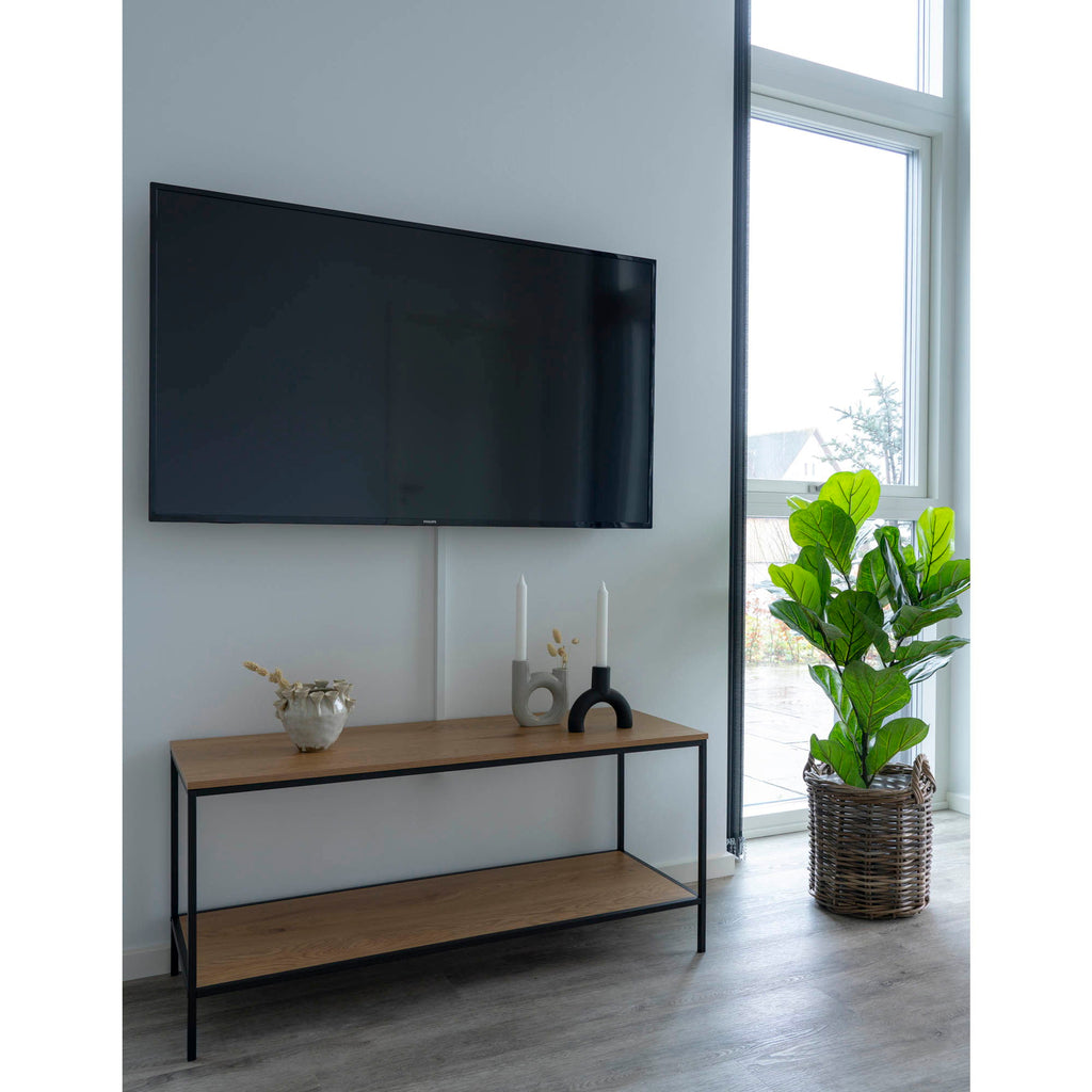 Vita TV Stand - TV table with black frame and two oak look shelves 100x36x45 cm