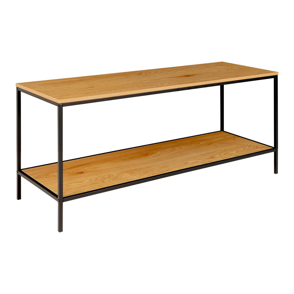 Vita TV Stand - TV table with black frame and two oak look shelves 100x36x45 cm
