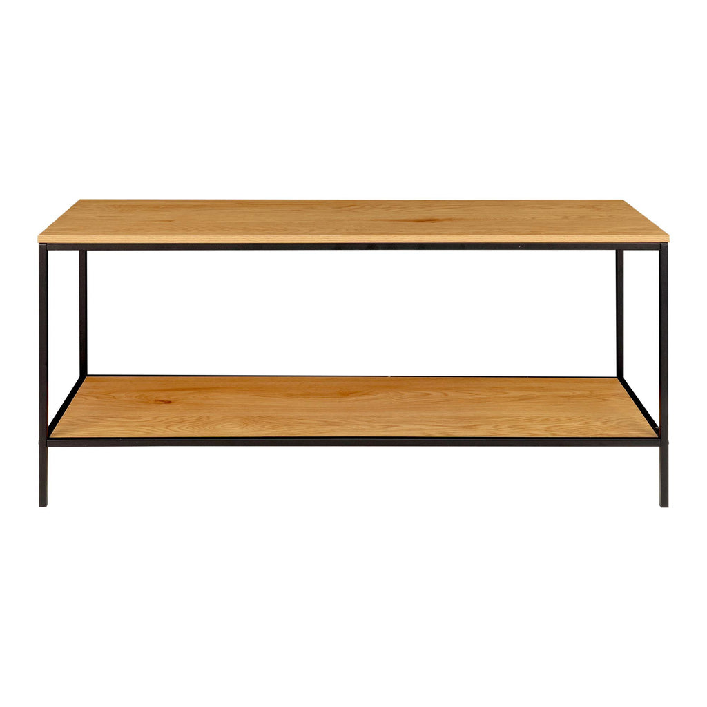 Vita TV Stand - TV table with black frame and two oak look shelves 100x36x45 cm
