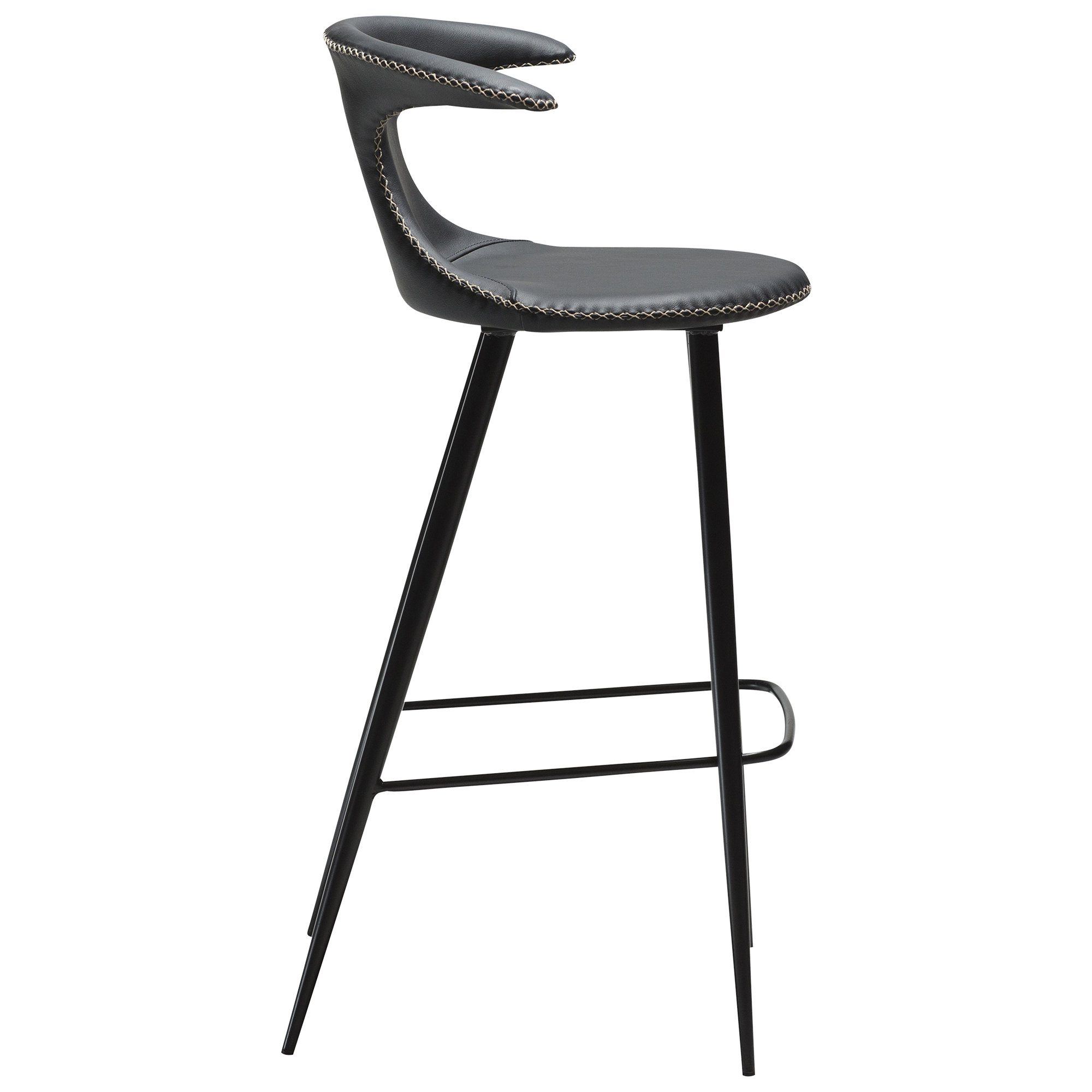 Flair Bar Stool Black Leather With Black Conical Metal Legs 200801585 03 Profile