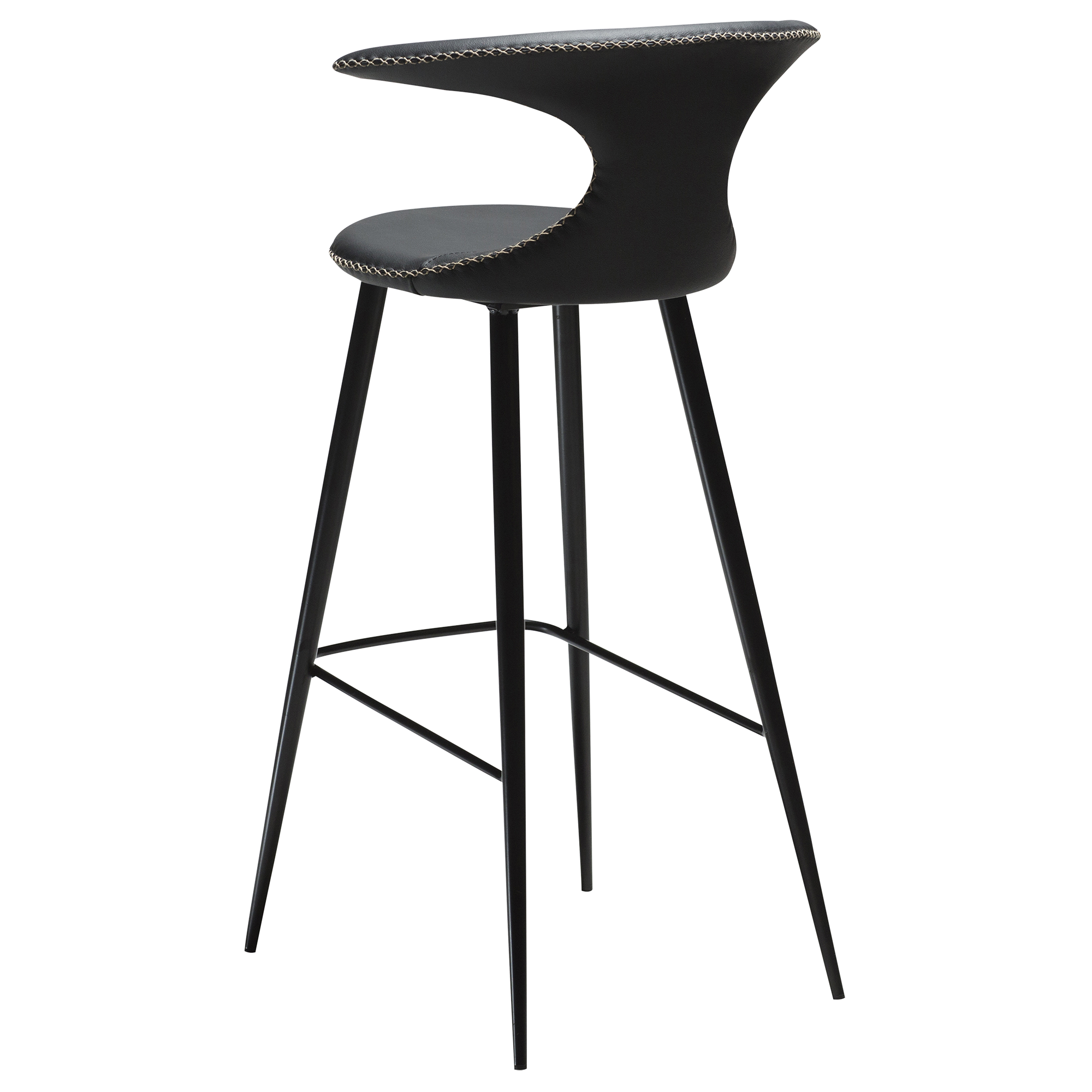 Flair Bar Stool Black Leather With Black Conical Metal Legs 200801585 05 Back Angle