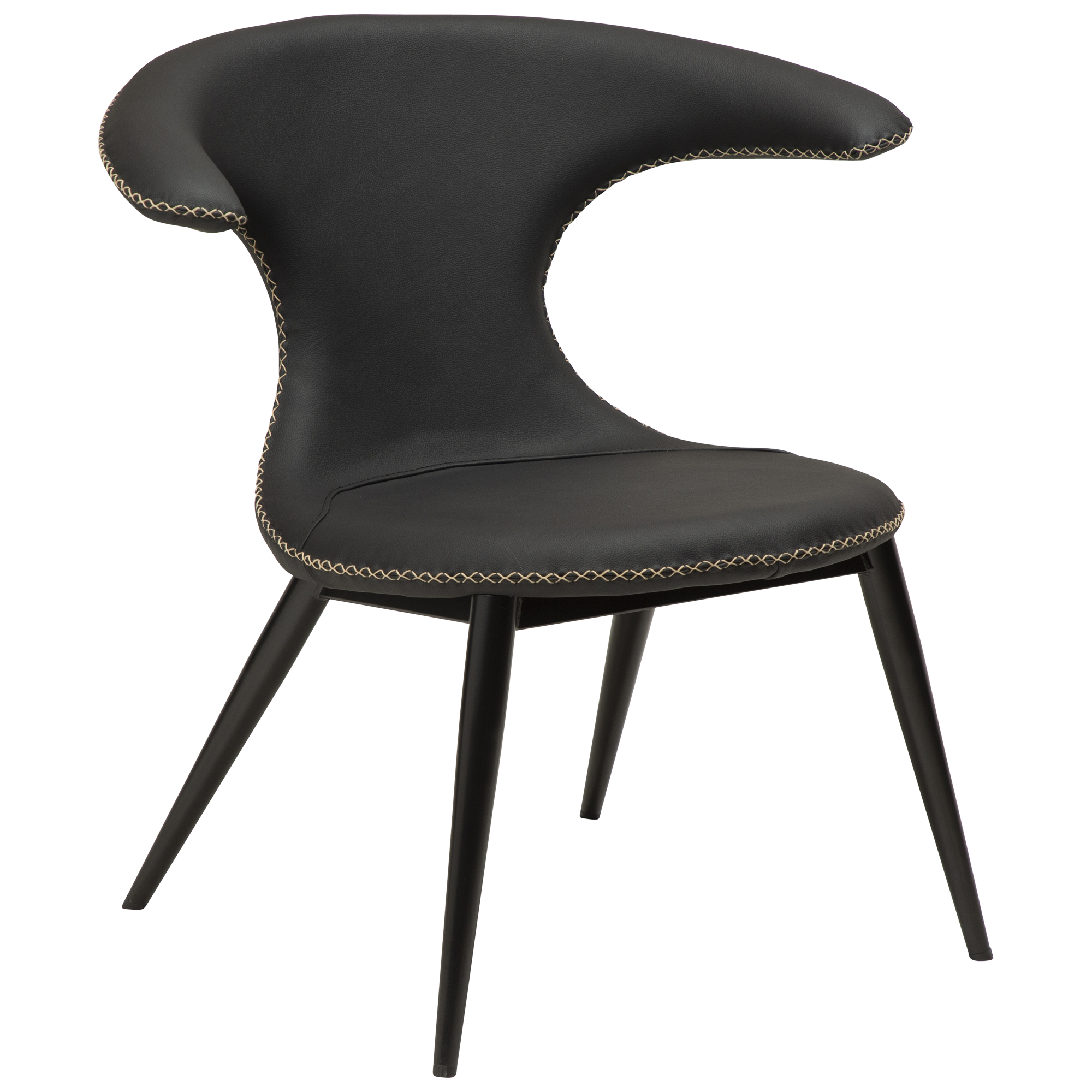 Flair Lounge Chair Black Leather With Black Conical Metal Legs 700222350 01 Main